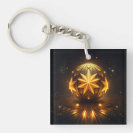 Chaveiro Esfera de Bronze Fantasia Fractal Estrelas Dourada