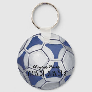 Chaveiro Esfera de Futebol Azul e Branco Nome e Número