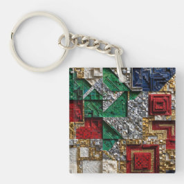 Chaveiro Esmeralda Dourado Marfim Vermelho Azul Mosaico Qua