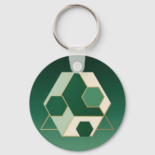 Chaveiro Esmeralda Hexágono Geométrico Luxo