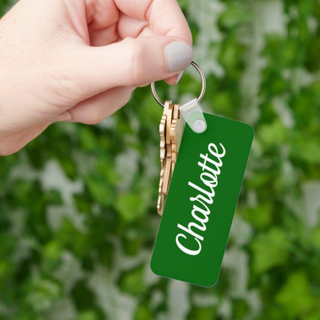 Chaveiro Esmeralda Verde e Nome Personalizado Branco (Mão)