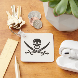 Chaveiro Espadas do Crânio Obsidiana Bandeira pirata de Cal