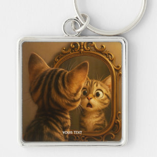 Chaveiro Espelho de Gato Surpreso Fantasia Fofa