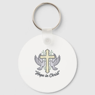 Chaveiro Esperança em Cristo Pombo Cruz Design Cristão Vint