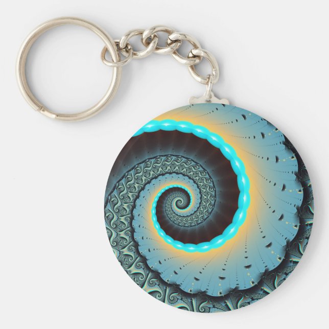 Chaveiro Espiral de Arte Fractal Laranja abstrato azul Turq (Frente)
