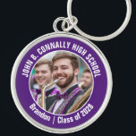 Chaveiro Espírito do Segundo grau de Fotografias com Banda<br><div class="desc">Esta legal fotografia de banda personalizada de marchagem de segundo grau apresenta uma tipografia branca do seu grupo e o nome do jogador num chaveiro de marca roxo para os pais. Personalize com a fotografia do seu aluno e o ano de aula como um pai orgulhoso. Uma mãe e um...</div>