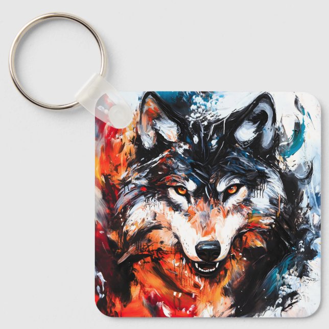 Chaveiro Espírito Selvagem Abstrato Lobo (Frente)