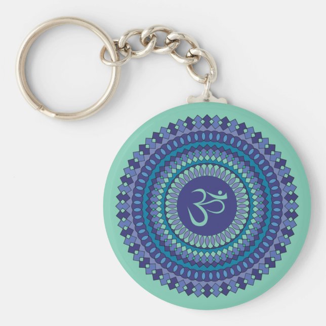 Chaveiro Espiritual Mandala Om Purple Aqua Blue Kaleidoscop (Frente)