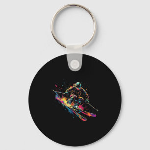 Chaveiro Esportes de Inverno Pintura Alpina Esquiador Neve