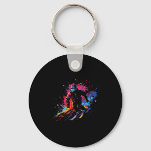 Chaveiro Esportes de Inverno Pintura Alpina Esquiador Neve 