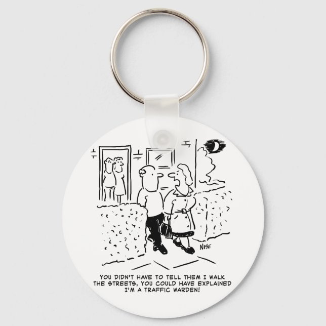 Chaveiro Esposa Caminha pelas Ruas como Tráfego. Cartoon En (Frente)