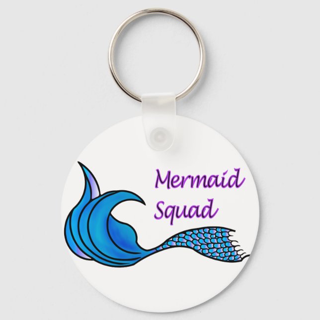 Chaveiro Esquadra de sereia com cauda azul na pulseira de c (Frente)