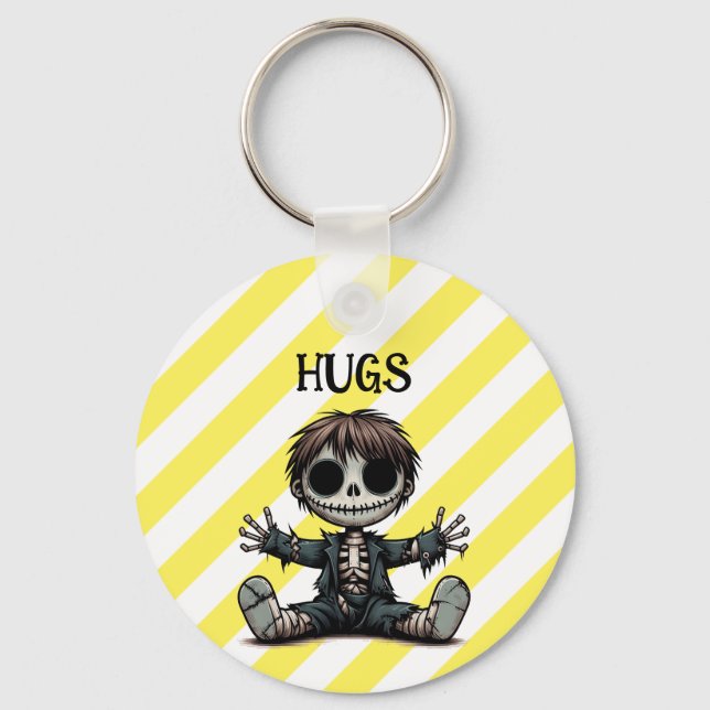 Chaveiro esqueleto assustador garoto dando abraços desenho  (Frente)