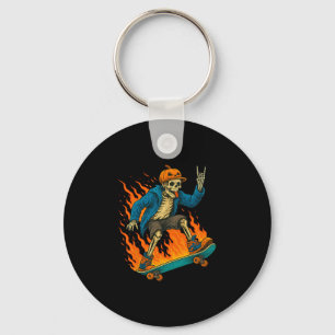 Chaveiro Esqueleto de Halloween Skateboarding Abóbora Chama