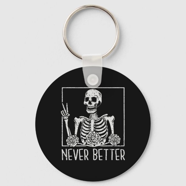 Chaveiro Esqueleto engraçado de Halloween floral bebendo ca (Frente)