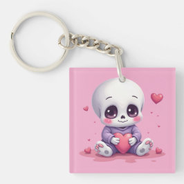 Chaveiro Esqueleto Kawaii Segurando Coração