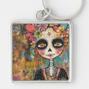 Chaveiro Esqueleto La Catrina Com Coroa de Flores