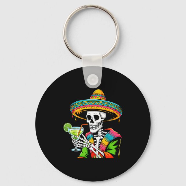 Chaveiro esqueleto mexicano sombrero cinco de maio mexicano (Frente)