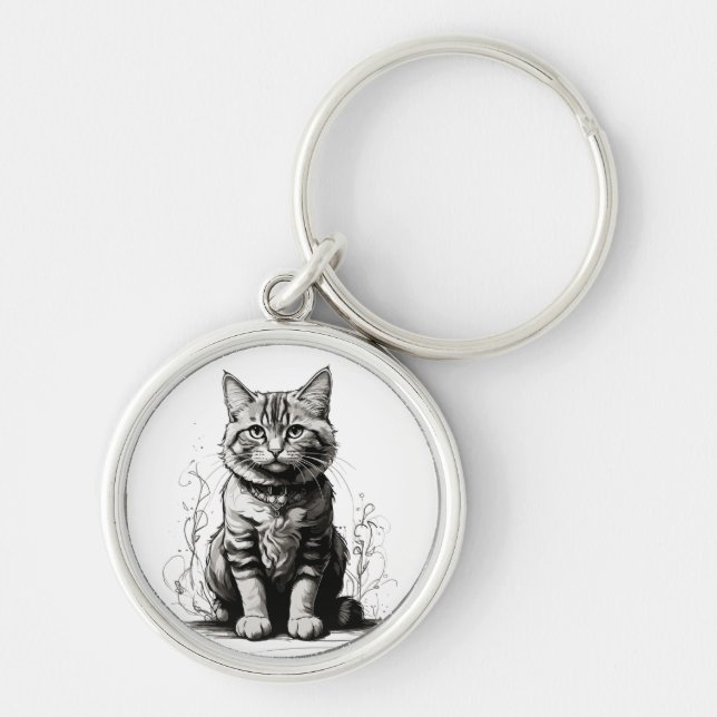 Chaveiro Esquema do Lápis de Gato Bonito (Frente)