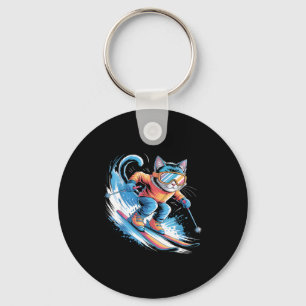 Chaveiro Esqui esporte de inverno esquiador gato engraçado