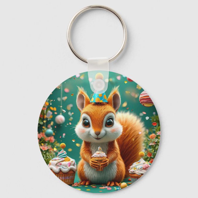 Chaveiro Esquilo adorável de aniversário (Frente)