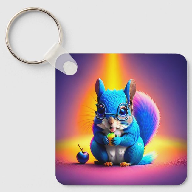 Chaveiro Esquilo Azul Comendo Uma Fruta (Frente)