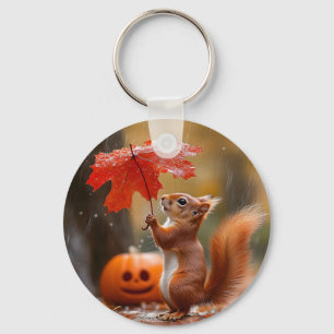 Chaveiro Esquilo bonito com guarda-chuva de folha - Chuva d