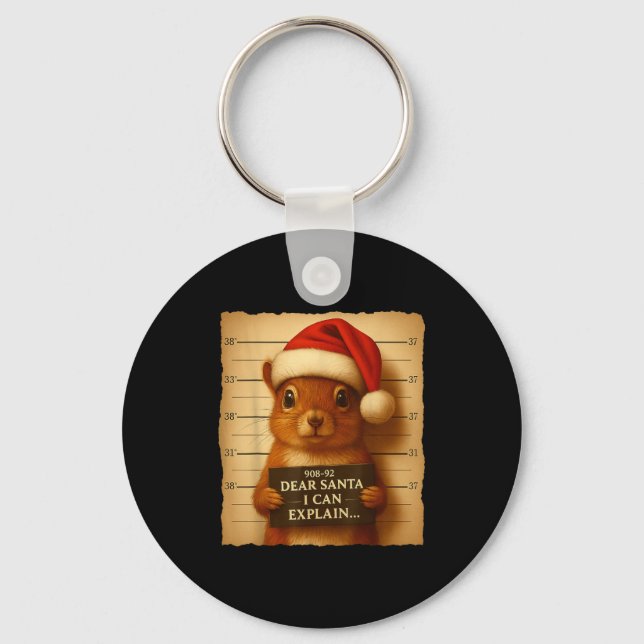 Chaveiro Esquilo de Natal Engraçado - Esquilo Fofo com Chap (Frente)