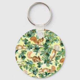 Chaveiro Esquilos de aquarela, padrão uniforme de carvalho.