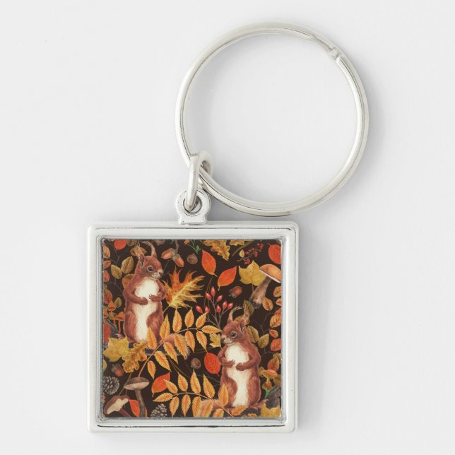 Chaveiro Esquilos e flora autóctones em castanho escuro (Frente)