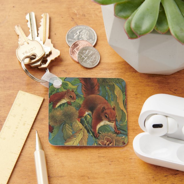 Chaveiro Esquilos Vintage, Criaturas Florestais, Animais Se (Mesa)