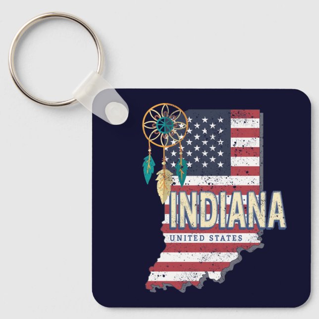 Chaveiro Estado de Indiana Estados Unidos - Retro Map Vinta (Frente)