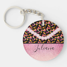 Chaveiro Estampa de Animal Guepardo Rosa Pérola