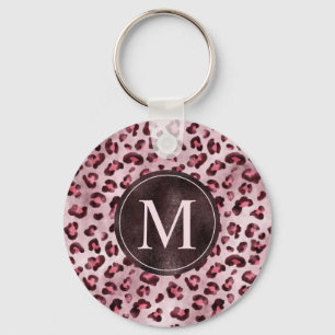 Chaveiro Estampa de animal Leopardo Rosa com Monograma em F