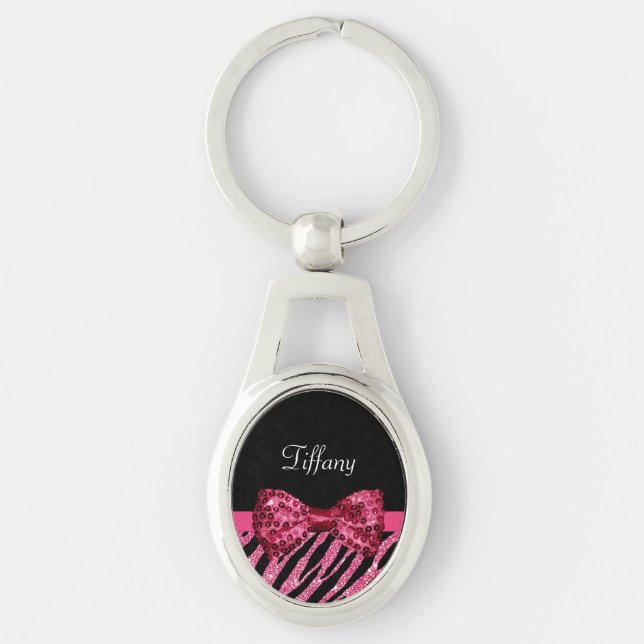 Chaveiro Estampa de Zebra Rosa na Moda com Arco de Brilho F (Frente)