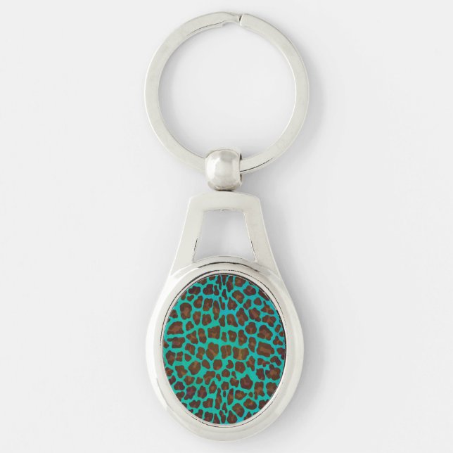 Chaveiro Estampa Marrom e Azul de Leopardo (Frente)