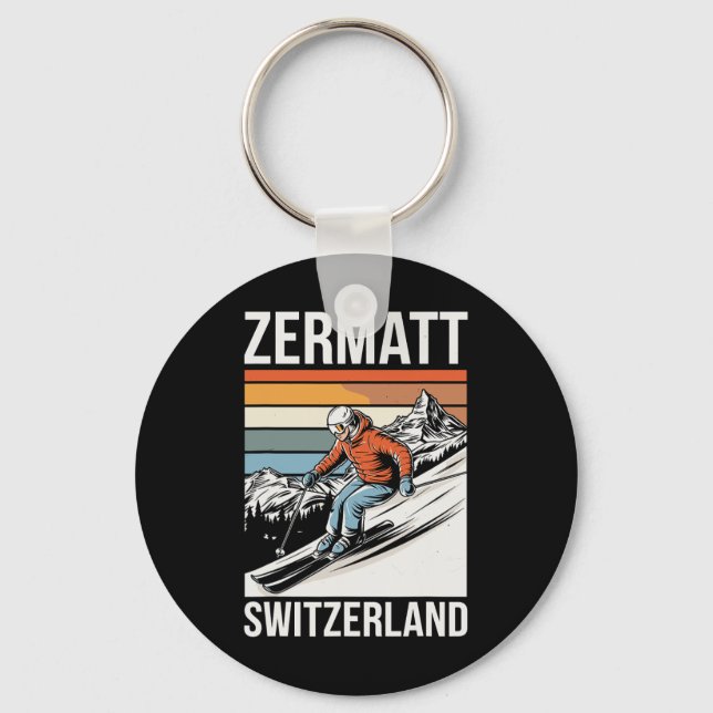 Chaveiro Estância de esqui retrô Zermatt Suíça  (Frente)