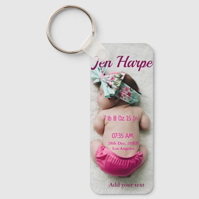 Chaveiro Estatísticas de nascimento do bebê adicionam nome  (Frente)