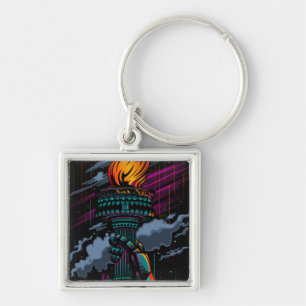 Chaveiro Estátua de Liberdade em Neon Chuva Arte Cidade de