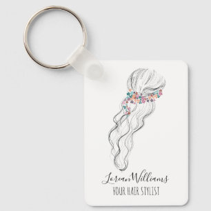 Chaveiro Estilista de Cabelo Casamento Chic Boho Flor Silve