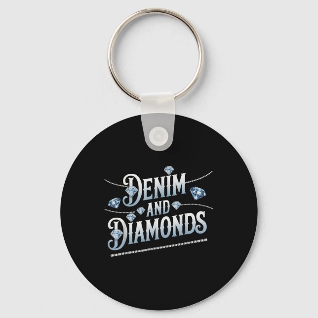 Chaveiro Estilo de Moda Trendy de Denim e Diamantes (Frente)