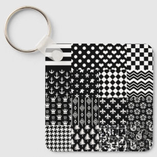 Chaveiro Estilo de Padrão Misto Preto Minimalista