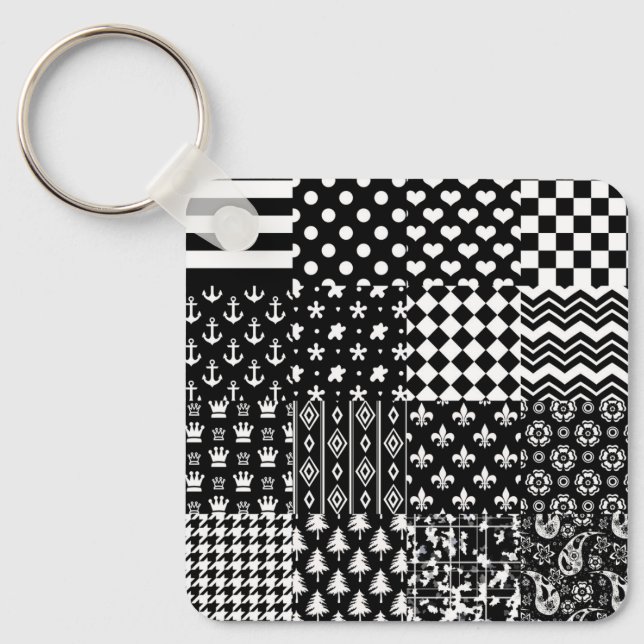 Chaveiro Estilo de Padrão Misto Preto Minimalista (Frente)
