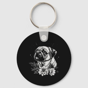 Chaveiro Estilo de Tatuagem Sobrevoar Pug Retro Cão