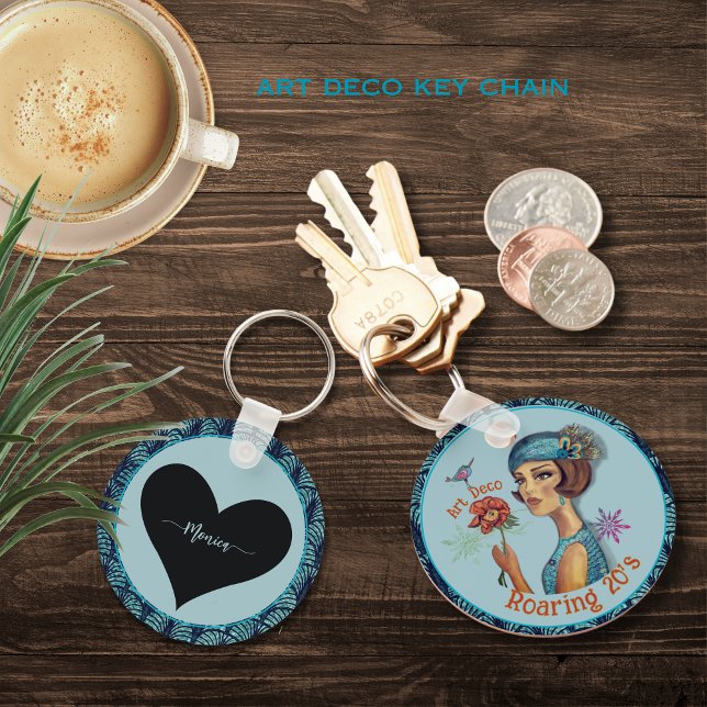 Chaveiro Estilo Deco Arrasto 20 em Azul ( Roaring 20's Art Deco Style in Blue Key chain )