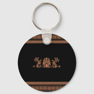 Chaveiro Estilo Grego Antigo Design Floral Negro e Laranja