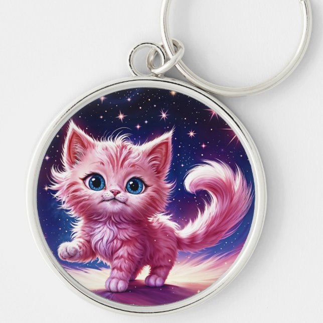 Chaveiro Estilo moderno do felino rosa de animais cósmicos (Frente)