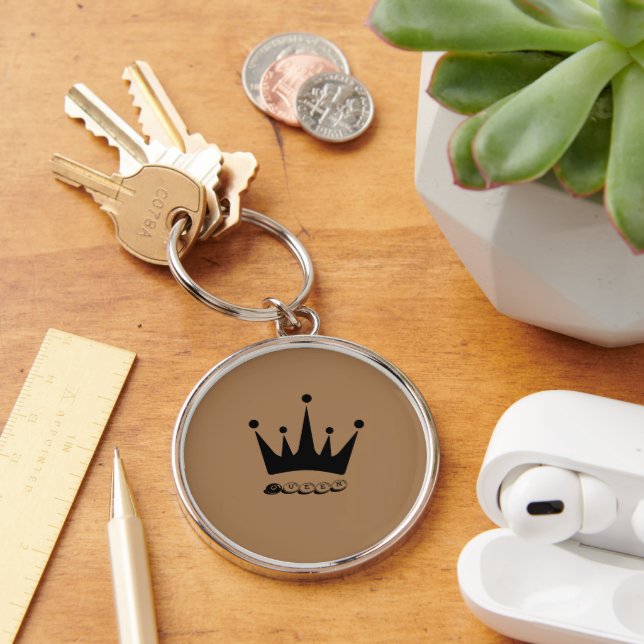 Chaveiro Estilo Premium Round Rainha Texto com Coroa Preta (Mesa)
