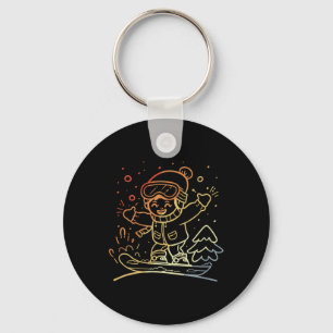 Chaveiro Estilo Retroativo Gráfico De Crianças Snowboard Pa