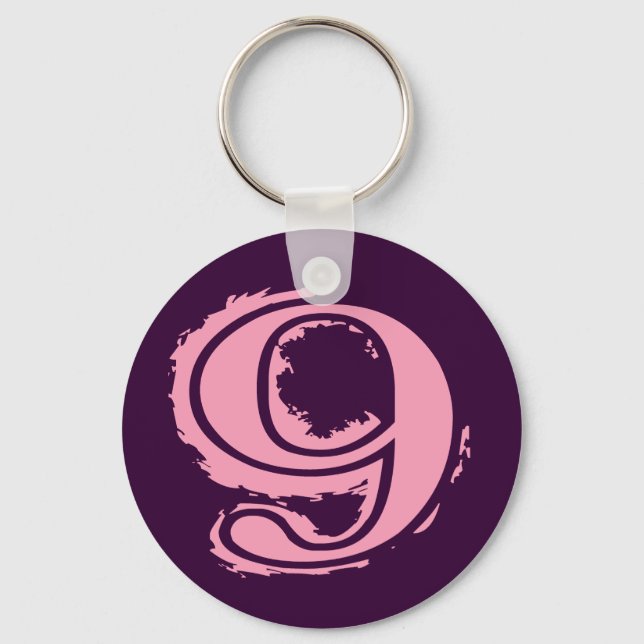 Chaveiro Estilo Rosa Grunado Número 9 (Frente)